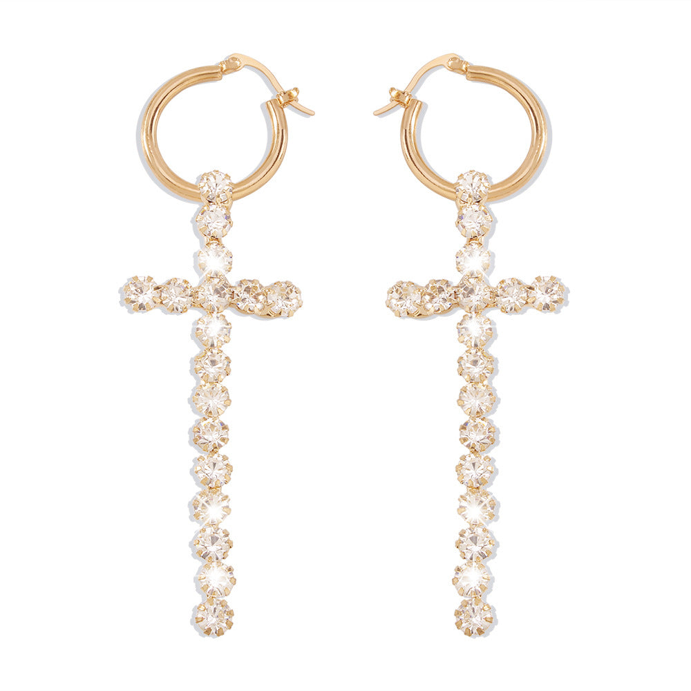 Wholesale Fashion Full Diamond Cross Earrings