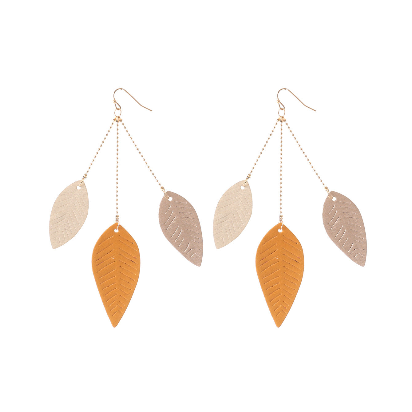Wholesale Cowhide Leaf Artificial Leather Leaf Earrings