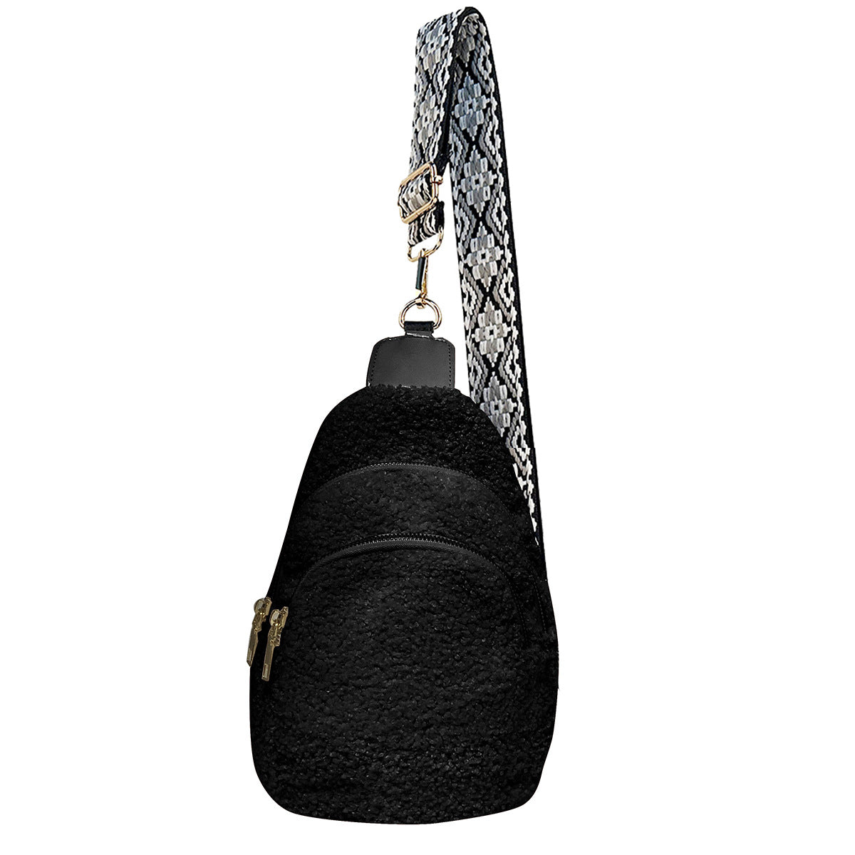 Wholesale Autumn and Winter Wide Shoulder Straps Crossbody Bags Sherpa Plush Chest Bags