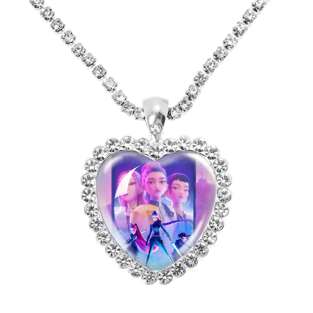 Wholesale Purple Cartoon Girl Time Gem Peach Heart Water Diamond Necklace OLY Exclusive