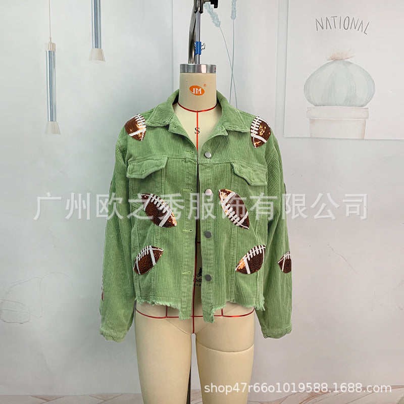 Wholesale Popular European and American Style Lapel Sequin Embroidered Corduroy Women Clothes