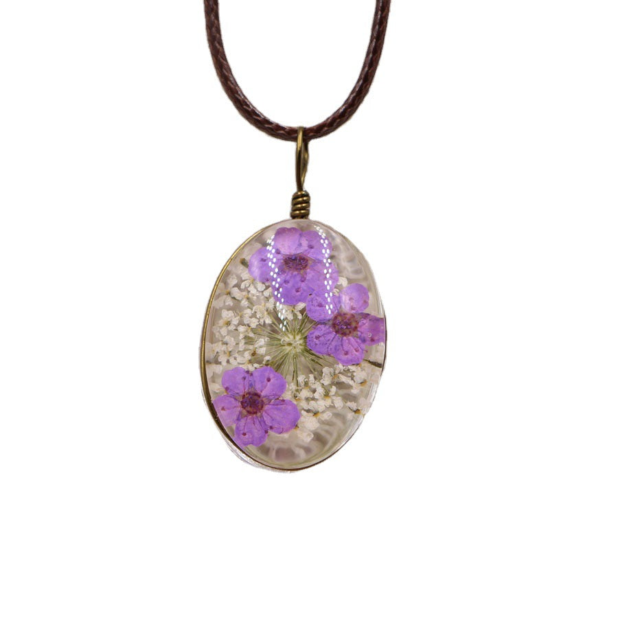 Wholesale Chic Crystal Pendant Necklace With Dried Flower Purple Boutique Resale Jewelry Accessory