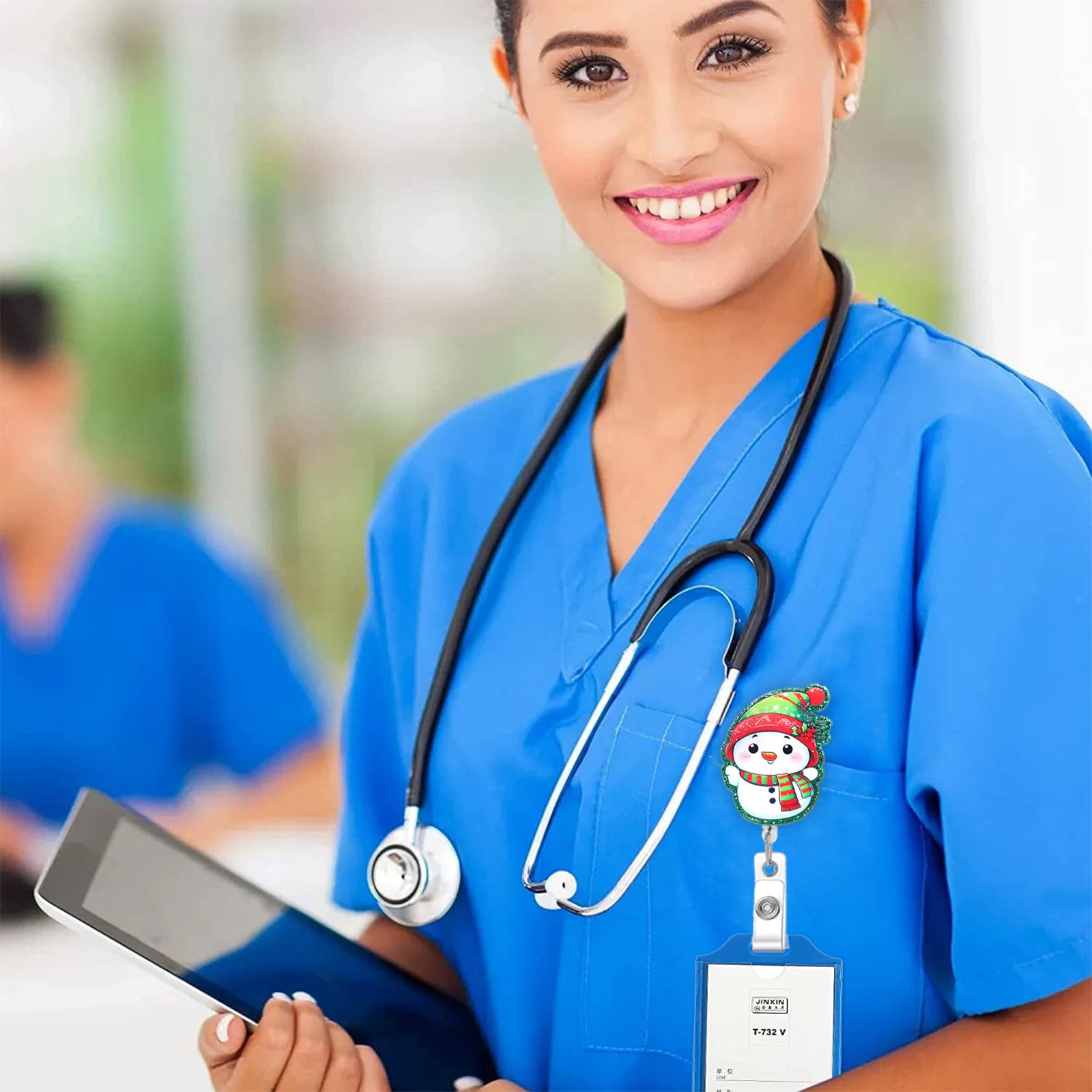 Wholesale Christmas series easy-pull retractable rotating badge