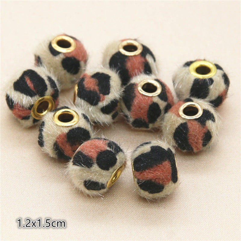 Wholesale 10PCS Straight Hole Leopard Print Cloth Fur Ball Beads Loose Beads Fabric Separator Beads