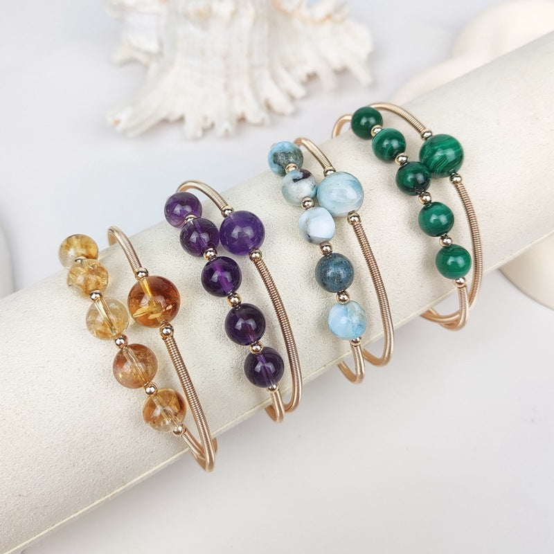 Wholesale Natural Crystal Blue Phosphorus Radiant Natural Stone Irregular Wrapped Silk Handmade Wrapped Wire Bracelet