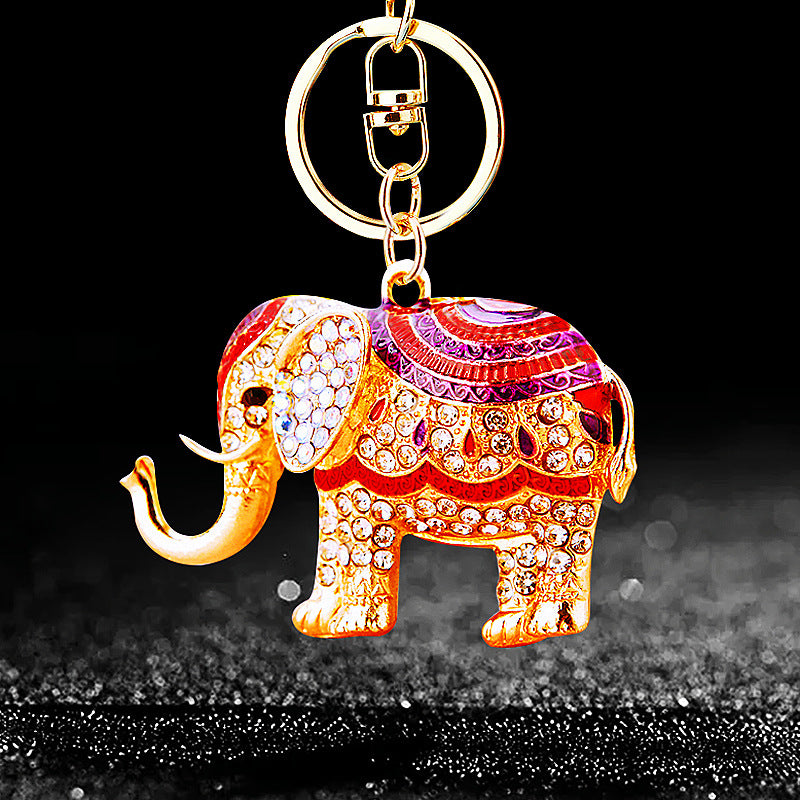 Wholesale Crystal studded diamond elephant cute metal keychain