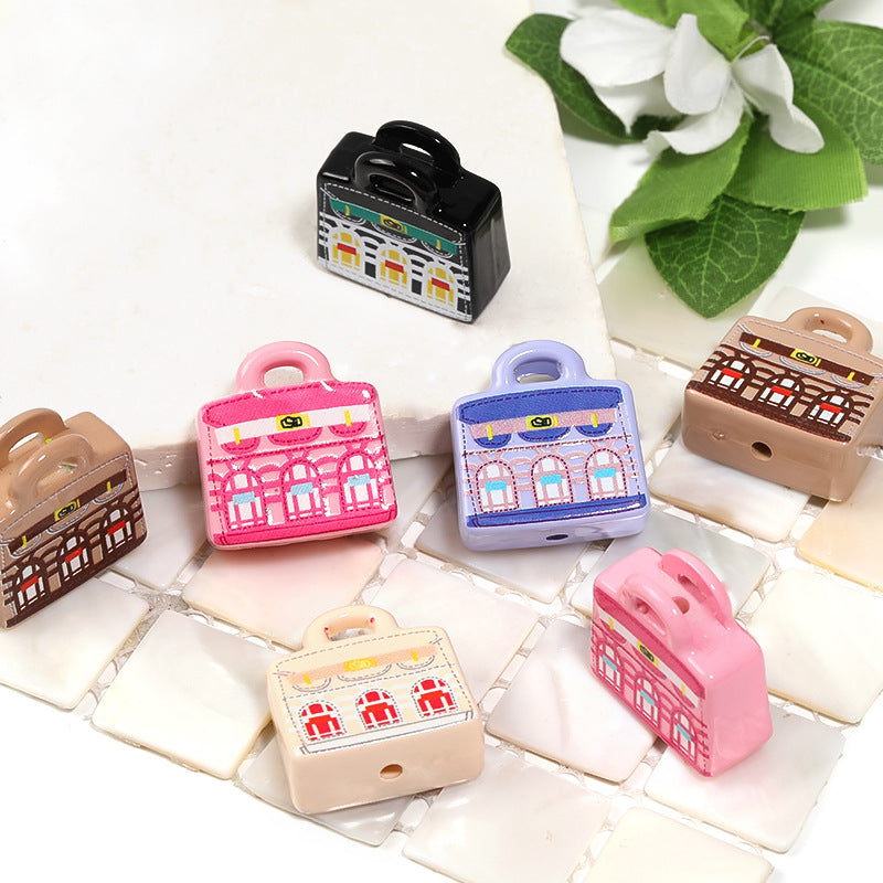 Wholesale 20pcs Acrylic Retro Small House Print Handbag Handmade Diy Beads