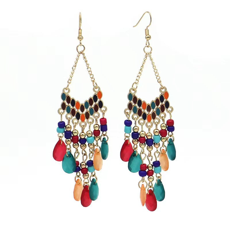 Wholesale Long bead water droplet fringe Bohemian style earrings