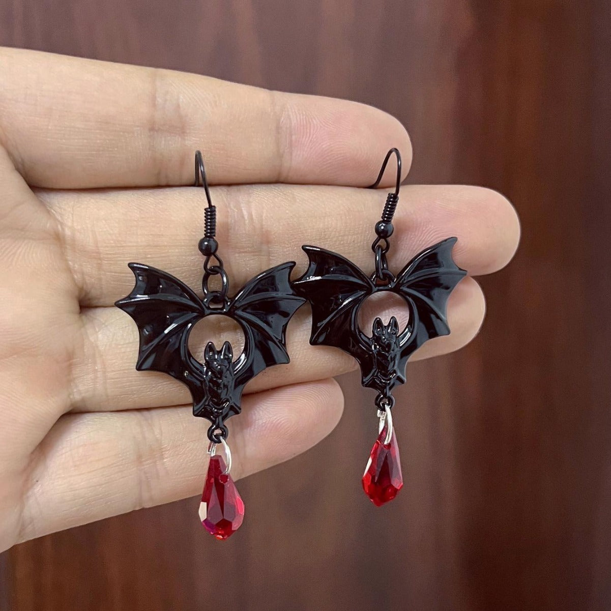 Wholesale Diablo Gothic Punk Style Black Bat Red Crystal Earrings Ladies Halloween