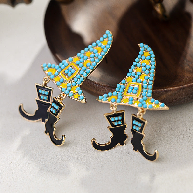 Wholesale Halloween Wizard Hat Boots Dark Style Earrings