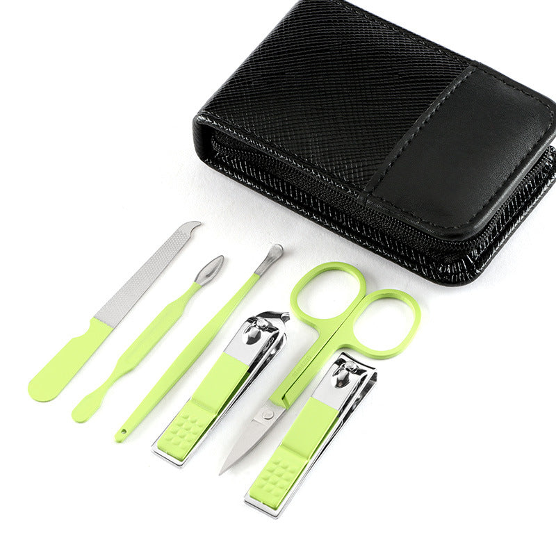 Wholesale Black Zipper Bag Stainless Steel Nail Clippers Nail Clipper Set 6 Pieces