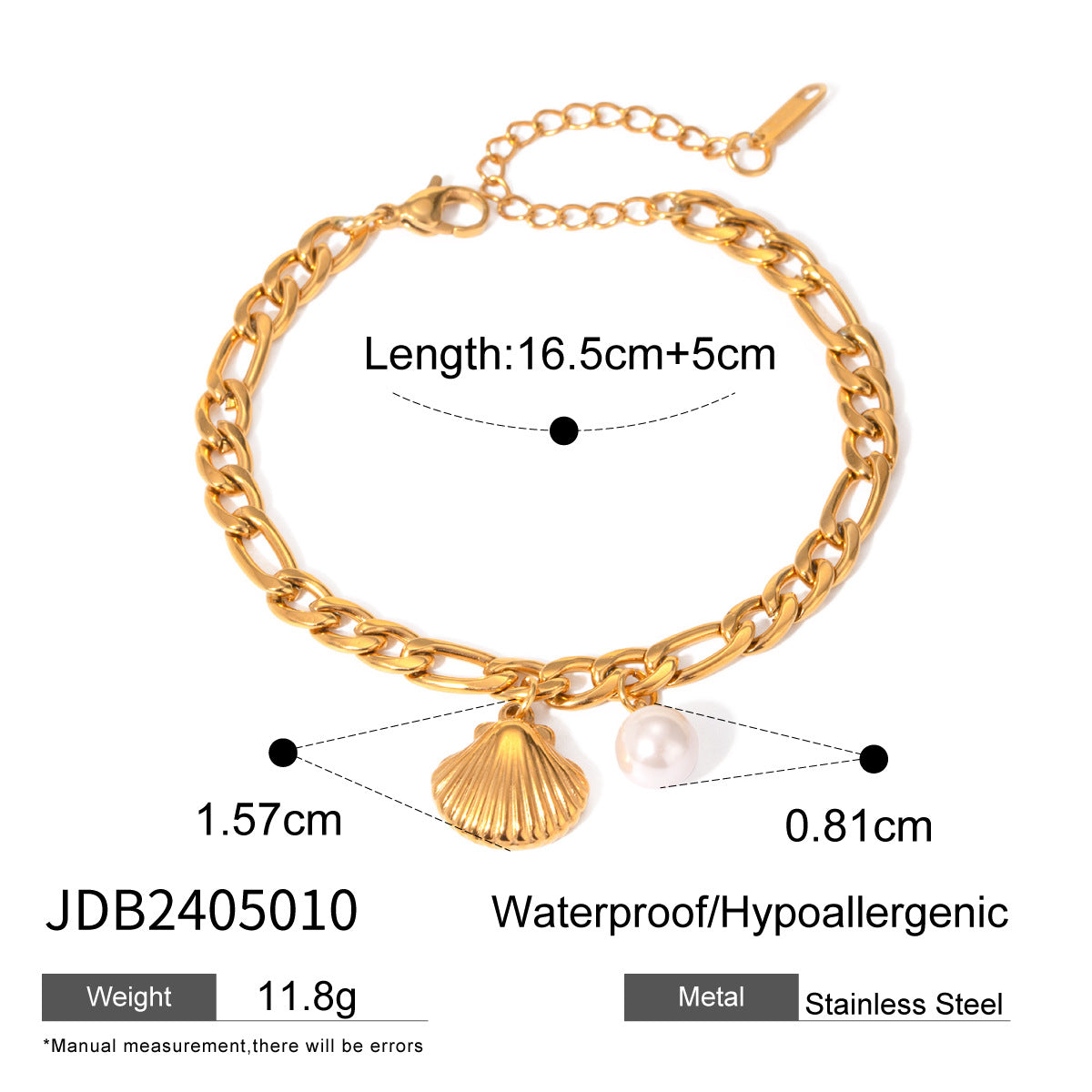 Wholesale Summer Ocean Starfish Shell Conch 18k Gold Stainless Steel Bracelet