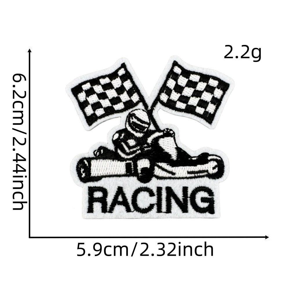 Wholesale Black and White Racing Flag Series Embroidery DIY Patches