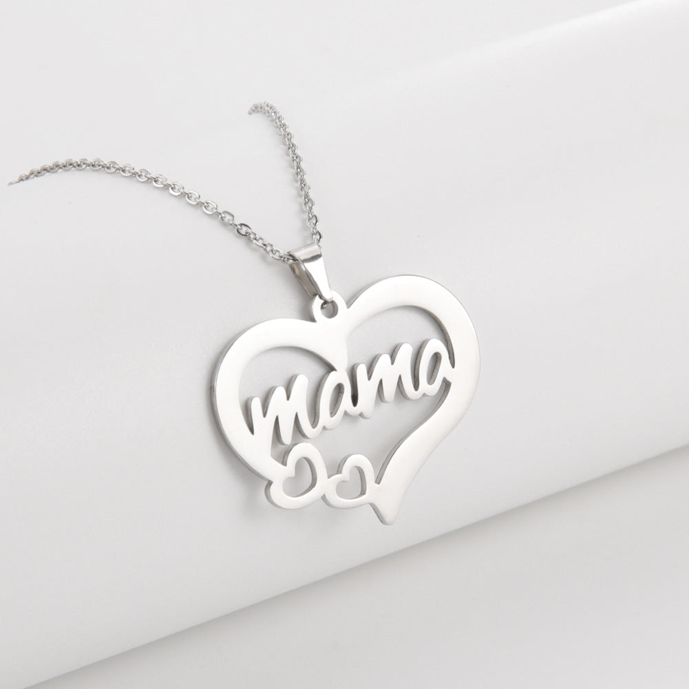 Wholesale Mother's Day Hollow Size Love Mama Letter Pattern Stainless Steel Necklace