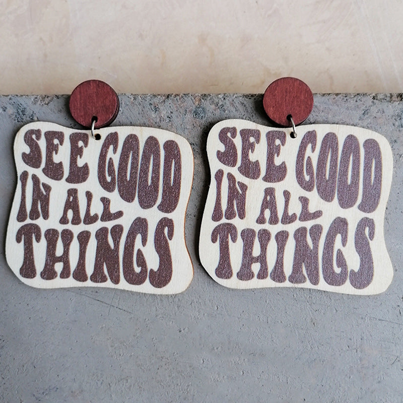 Wholesale Travel Optimistic Positive Spirit Wooden Earrings