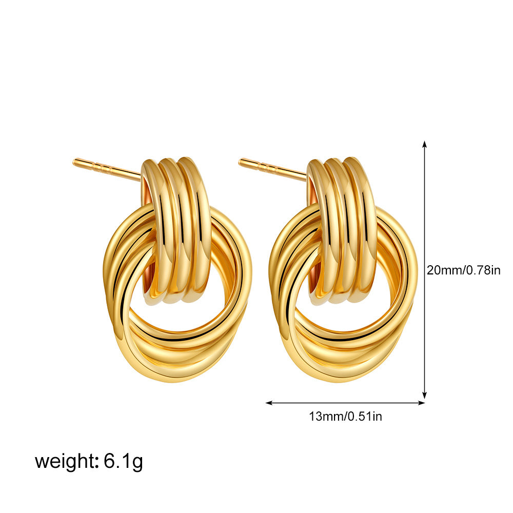 Wholesale Gold and Silver Double Color Stereo Double Ring Simple 3-layer Coil Wound Earrings