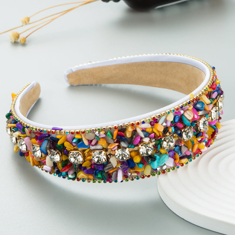 Wholesale Colored Turquoise Inlaid with Diamonds, Wide Brimmed Fabric, Candy Colored Headband