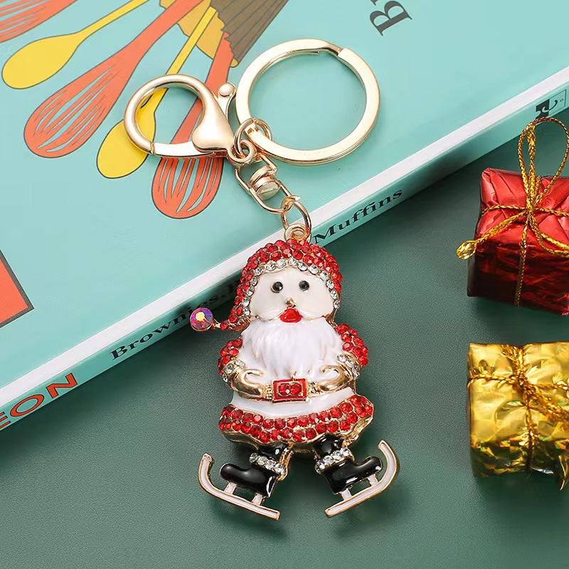 Wholesale Christmas Diamond Inlaid Alloy Keychains