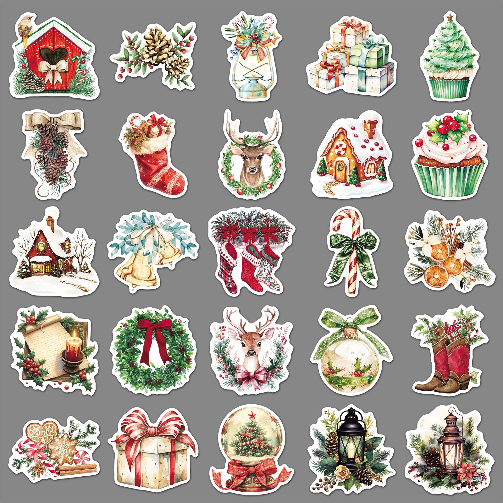 Wholesale 50pcs/pack Christmas Retro Watercolor Stickers