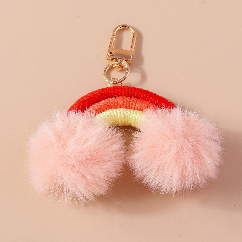 Wholesale Cartoon Fur Ball Hand Knitted Rainbow Keychain