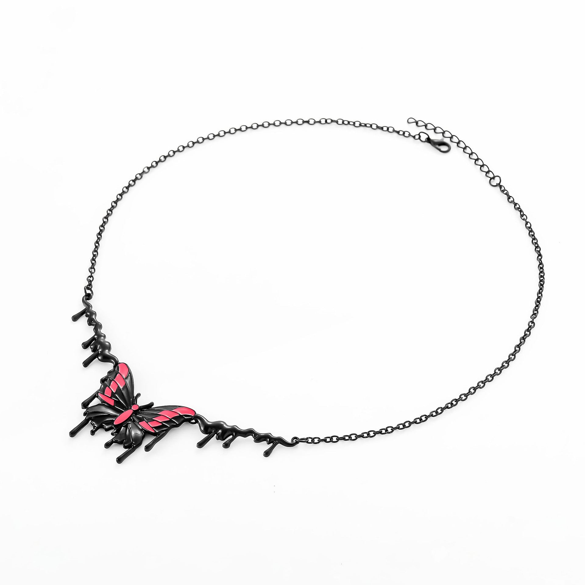 Personalized exaggerated oil-drop black and pink butterfly necklace