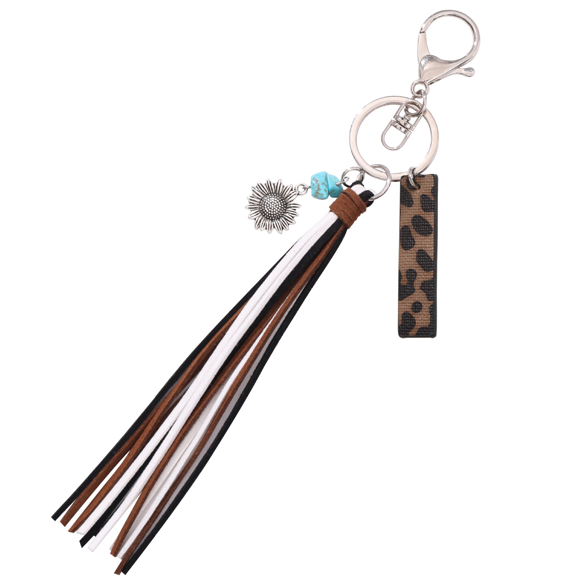 Wholesale Western Cowboy Style Leopard Oil Edge Leather Letter Tassel Keychains