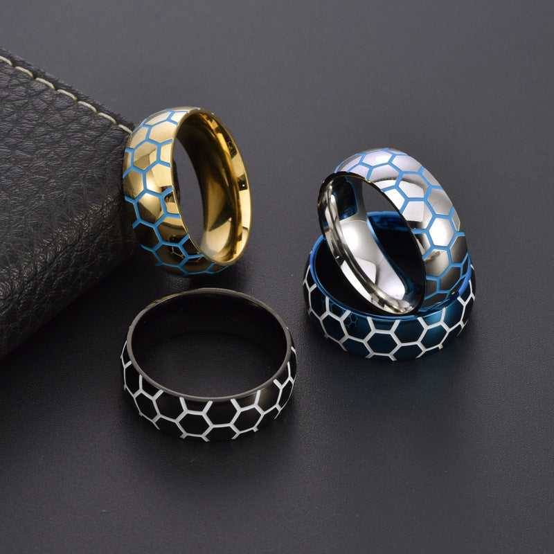 Wholesale Sports Style Luminous Football World Cup Pattern Men's Stainless Steel Rings