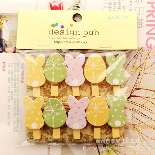 Wholesale Easter element collection cartoon rabbit clip hanging photo wall kindergarten flower shop card Easter egg small wooden clip