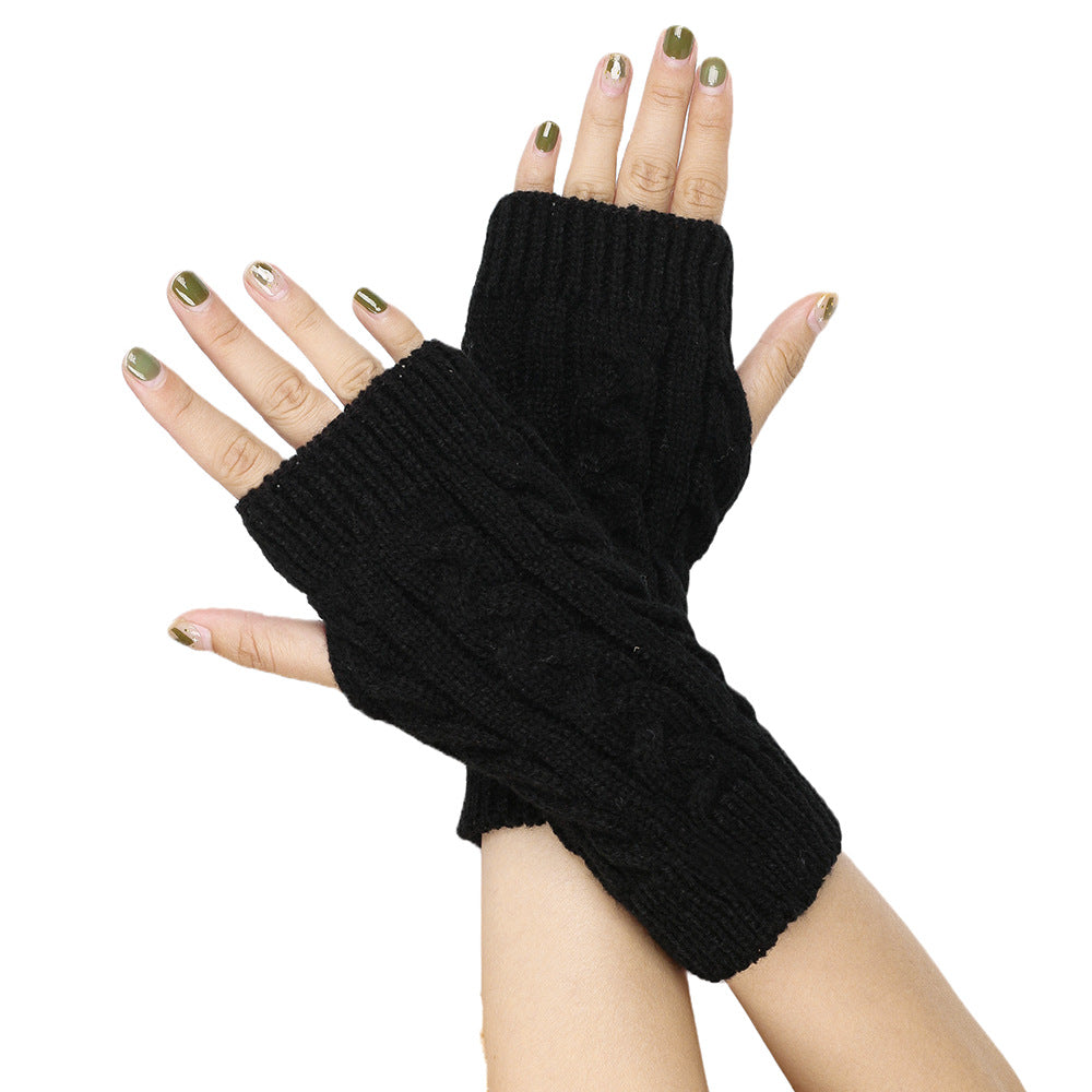 Wholesale Twisted 8-shaped Wool Half-finger Short Wrist Guard Fingerless Warm Acrylic Arm Gloves