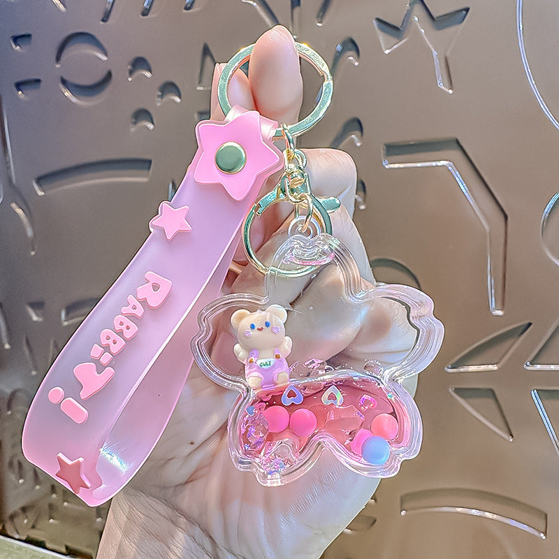 Wholesale Floating Bottle with Oil Sitting Bear Milk Tea Cup Acrylic Transparent Keychain