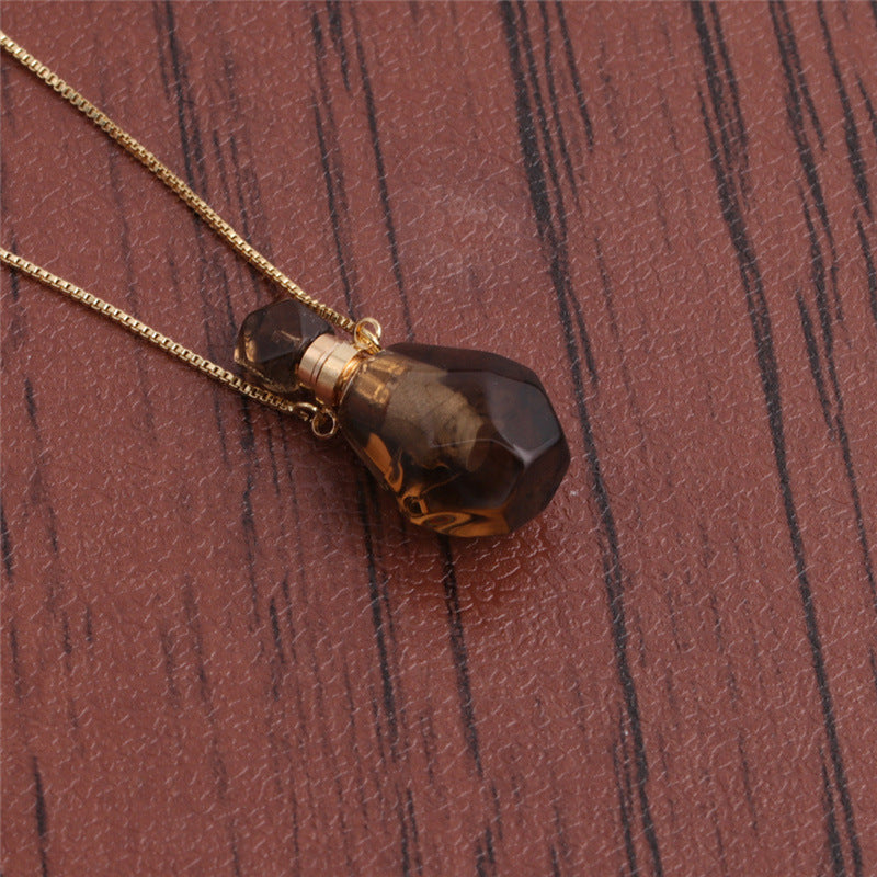 Wholesale Semi precious Green Aventurine Crystal Flame Shaped Perfume Bottle Pendant Necklace