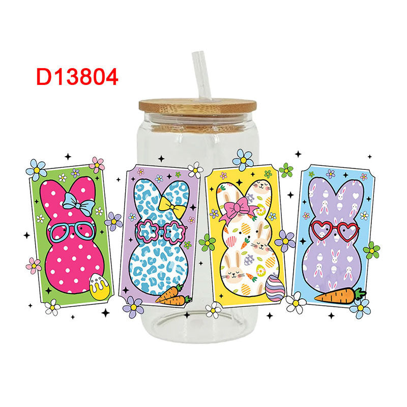 Wholesale Colorful Rabbit Easter 16oz Cup UV DTF Wraps
