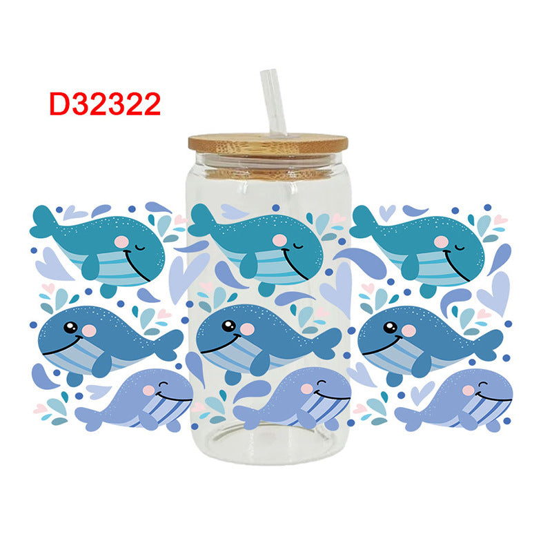 Wholesale  Blue marine animals 16oz Cup UV DTF Wraps