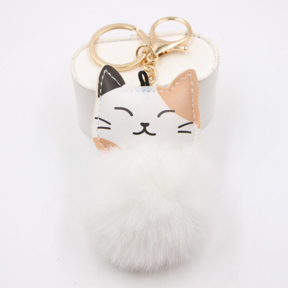 Wholesale Lucky Cat Kitten Pom Pom Keychain Taro Purple Plush Pendant For Bags Wallets Car Keys Gift Shop Boutique Resale