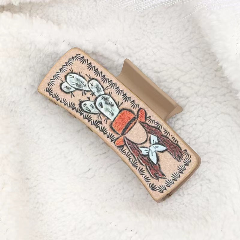 Wholesale Women S Hair Claw Clip Western Cowboy Cactus Cattle Head Design Artificial Leather Hair Accessory For Everyday Styling