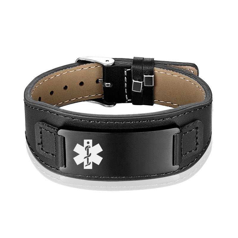Wholesale Stainless Steel Curved Medical Leather Bracelets with Adjustable Watch Strap DIY Bracelets