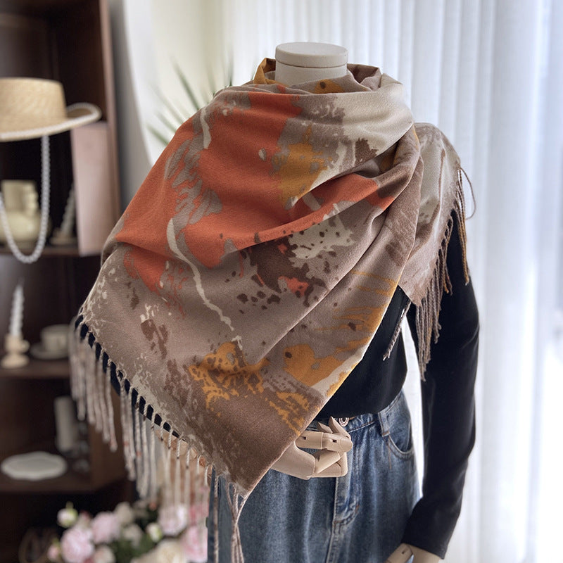 Wholesale Autumn and Winter Printed Tassel Imitation Cashmere Scarf