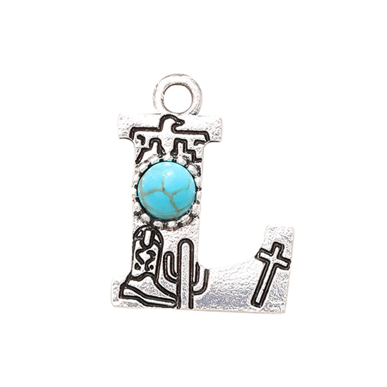 Wholesale of Western Wind Letter Natural Turquoise Alloy Letter Keychain Accessories