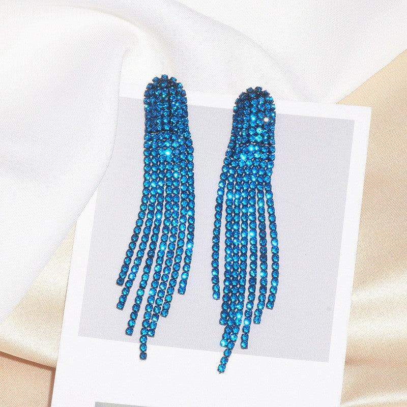 Wholesale AB Rhinestone Long Tassel Earrings