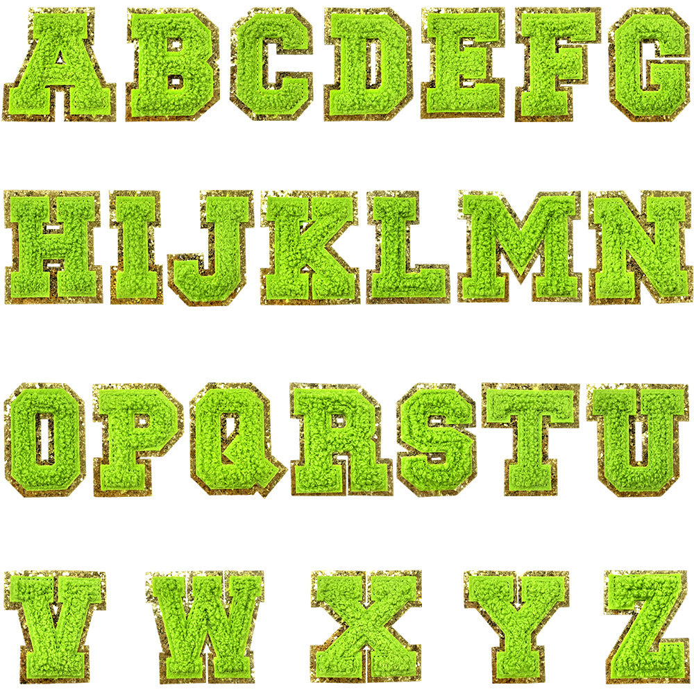 Wholesale Gold Glitter A Z Letter Patches Towel Embroidery Appliques Self Adhesive For Coats Stylish DIY Fashion Accessory