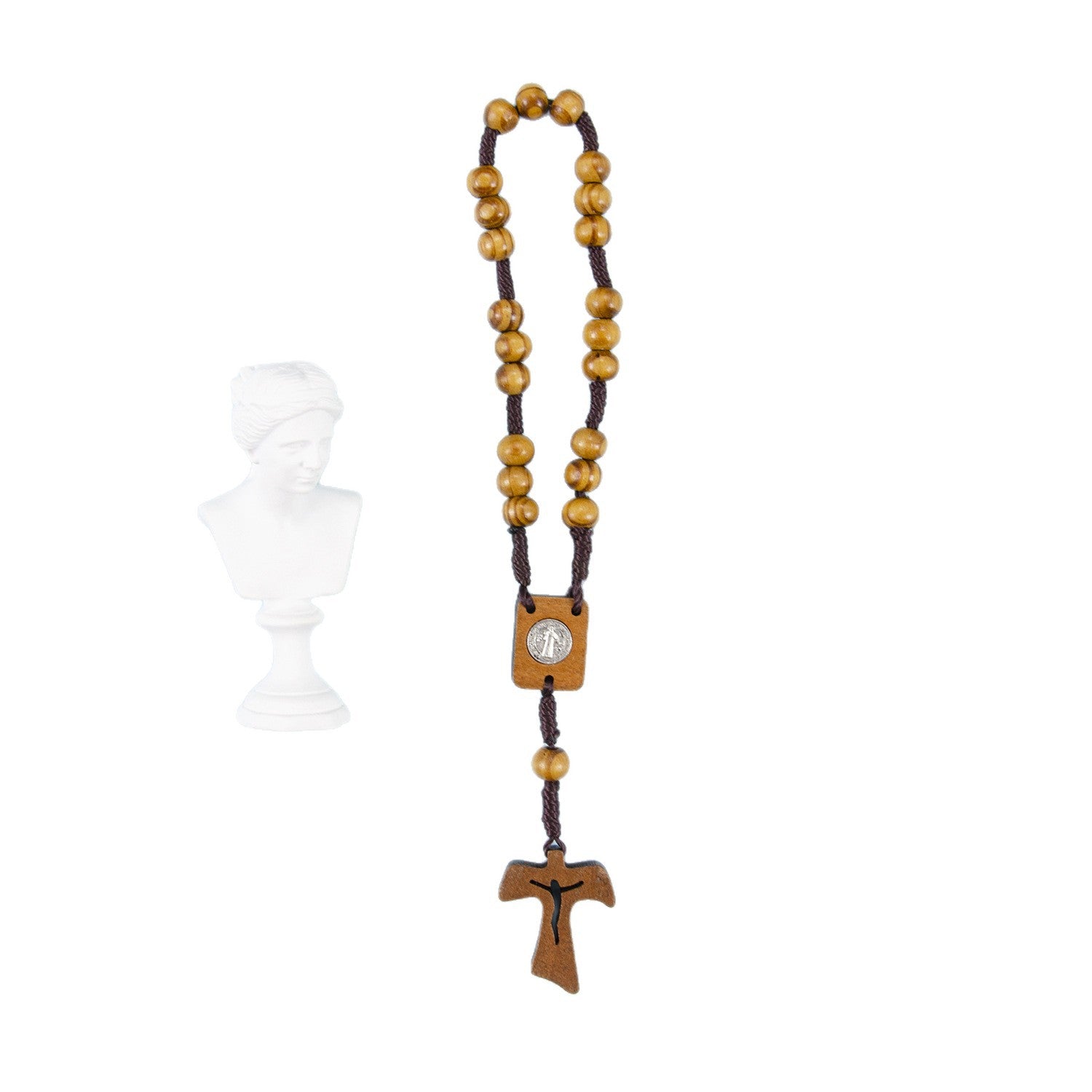 Wholesale Wooden cross rosary woven Easter necklace