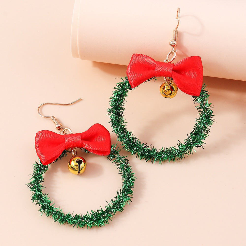 Wholesale Christmas Bells Flower Bow Plastic Earrings