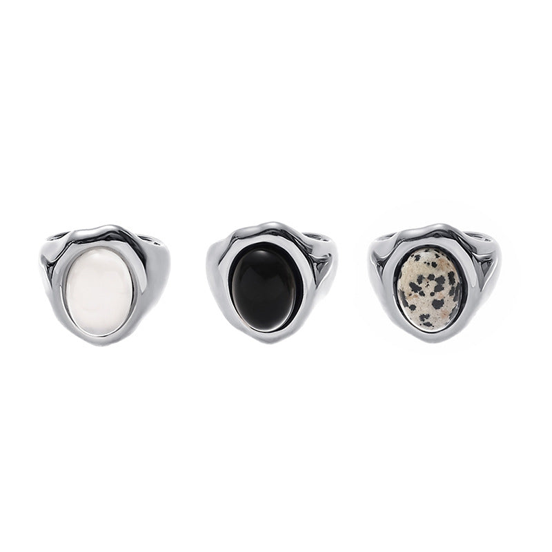 Wholesale white Agate black agate egg stone open ring