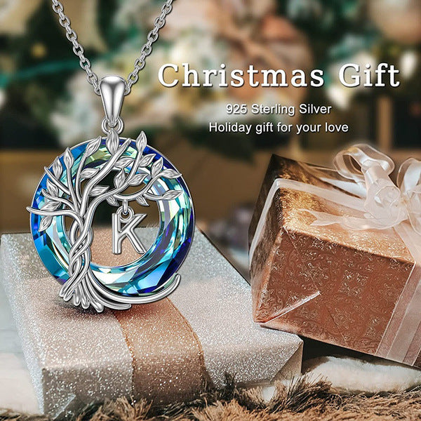 Wholesale Tree of Life Round Blue Austrian Crystal Necklace