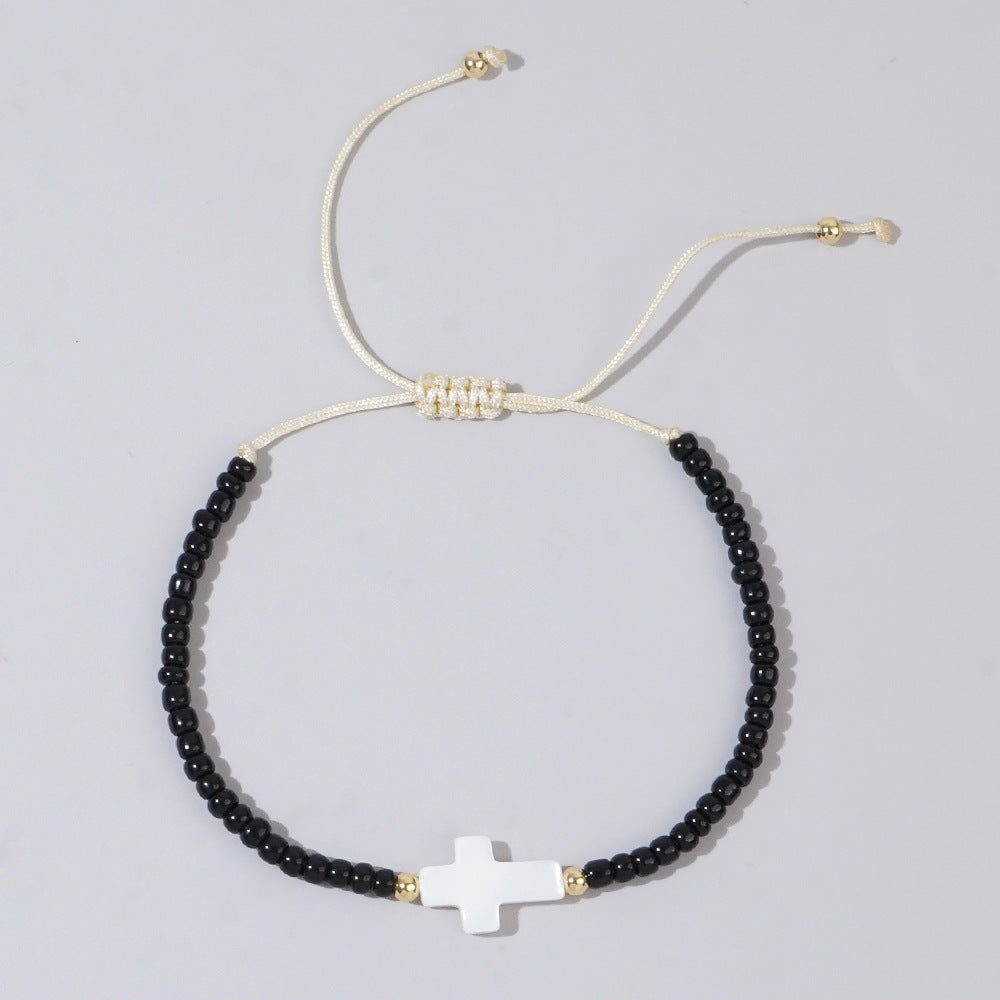 Wholesale Shell Cross Black Gallstone Beaded Bracelet