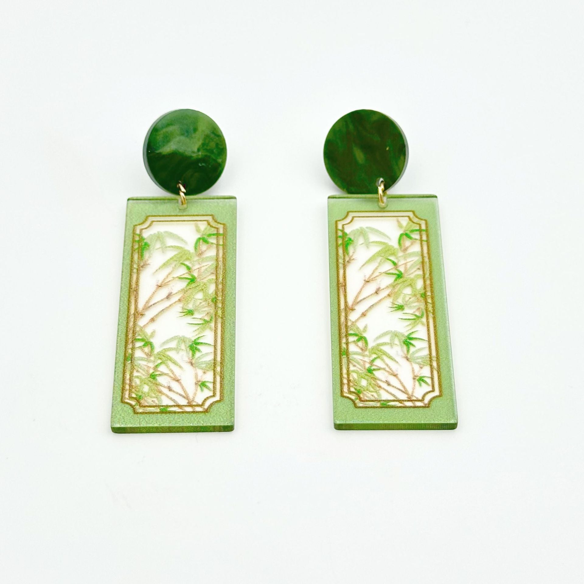 Wholesale Chinese Style Bamboo Flower Standing Print Acrylic Earrings