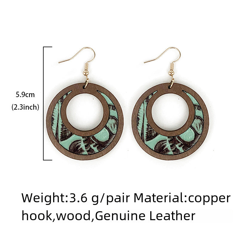 Wholesale Genuine leather hollow inlay lightweight fashionable wood Earrings