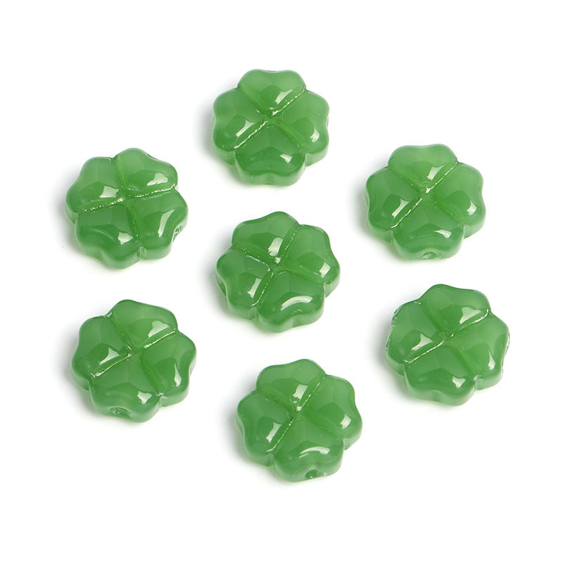 Wholesale 100pcs 10mm Crystal Glass Clover Jelly Color Straight Hole Glass DIY Beads