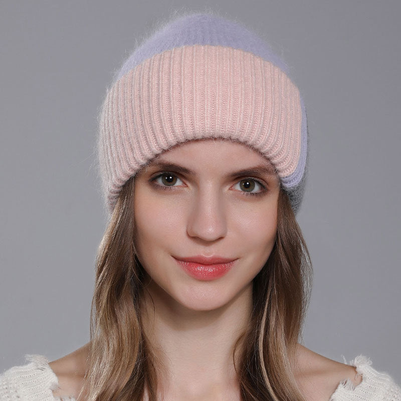 Wholesale Rabbit Fur Knitted Winter Fashion Warm Color Matching Wool All-match Women's Pullover Hat