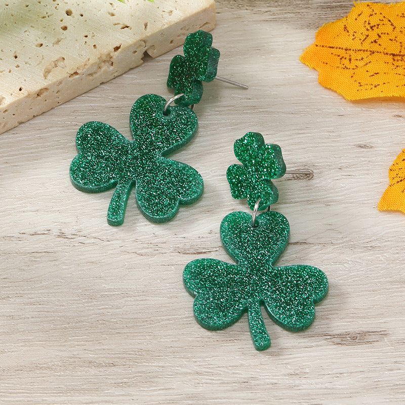 Wholesale St.Patrick's Day clover love flow sequins horseshoe hollow Carnival earrings